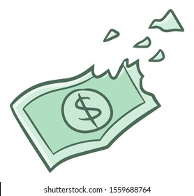 Funny and cute flying paper money get ripped