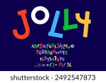 Funny cute font, children game type, comic typeface, creative childish english alphabet. Vector fun colorful letters and numbers typography set. Cartoon funky abc font with cute groovy characters