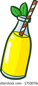 Funny and cute fresh yellow lemon juice in a bottle