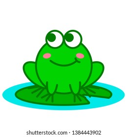 Funny cute frog sitting on a sheet of water lily