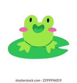 Funny cute frog sitting on a lily pad.
Vector children's naive hand-drawn illustration. Isolated on a white background.