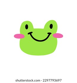Funny cute frog smiling.
Vector children's naive hand-drawn illustration. Isolated on a white background.