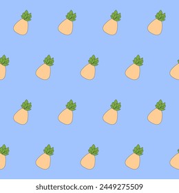 Funny Cute Fruit  Seamless Pattern Background. Kawaii Bright Cartoon Character Happy Birthday Wallpaper, Wrapping, Digital Paper Print. Kid Textile fabric Fashion Style. Bold Vivid Color Swatch