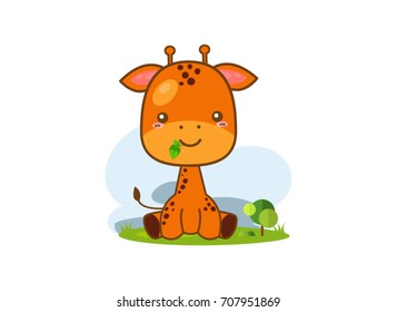 Funny and cute giraffe smiling on a white background