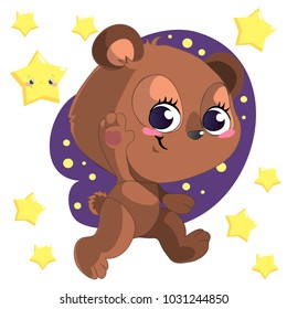 Funny Cute Go Bed Cartoon Bear Clipart Vector With Stars