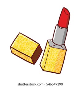 Funny and cute gold yellow and red lipstick - vector.