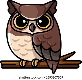 Funny Cute Great Horned Owl Vector Illustration