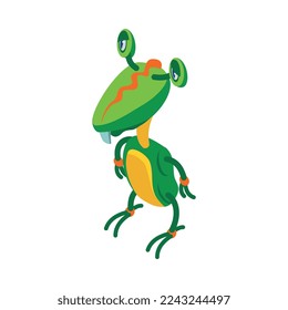 Graciosa imagen vectorial 3d del monstruo alienígena verde lindo isométrico