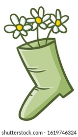 Funny and cute green boots with three flowers in it
