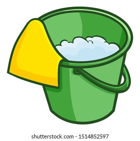 Funny and cute green bucket with duster on it