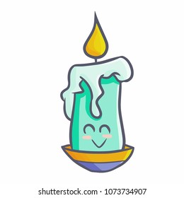 Funny and cute green candle - vector.