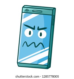 Funny and cute green cellphone wit disappointed dace - vector.
