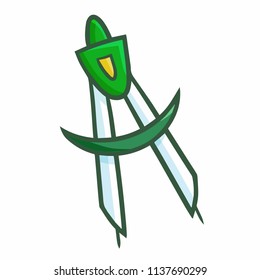 Funny and cute green compass mathematic - vector