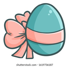 Funny and cute green egg with pink ribbon