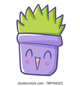 Funny and cute green grass on a purple pot laughing - vector.