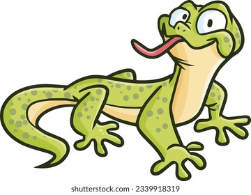 Funny and cute green lizard cartoon illustration