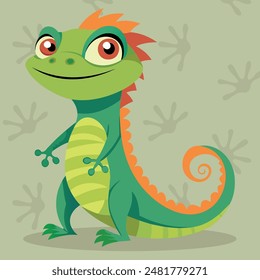 Diseño plano de lagarto verde divertido y lindo. Ilustración vectorial aislada de reptil de dibujos animados. Camaleón de dibujos animados de Vector. Animal africano. Divertida lagartija verde femenina con la boca abierta.