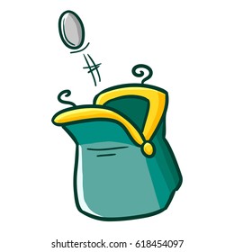 Funny and cute green opened coin wallet - vector.