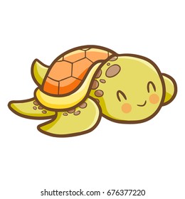Funny and cute green orange old turtle - vector.
