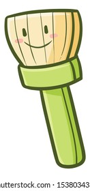 Funny and cute green paint brush smiling happily