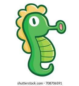 Funny and cute green seahorse swimming - vector.