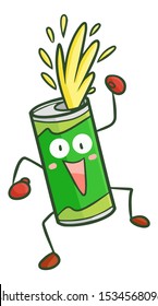 Funny and cute green soft drink can dancing happily