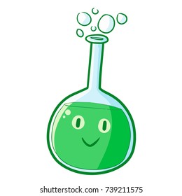  Funny and cute green test tube smiling happily - vector.