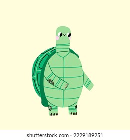 Una tortuga verde divertida y linda. Ilustración vectorial de carácter de tortuga de bebé adorable. Personaje feliz de tortuga aislado en fondo blanco. Ilustración vectorial plana de color chileno
