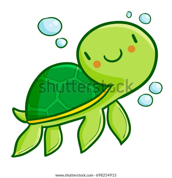 バブルの周りを泳ぐおかしくてかわいい緑の亀 ベクター画像 のベクター画像素材 ロイヤリティフリー