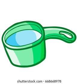 Funny and cute green water scoop filled with water - vector.