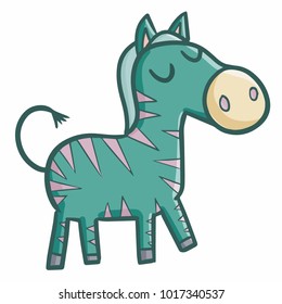 Funny and cute green zebra smiling and standing - vector.