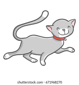 Funny and cute grey cat walking happily - vector.