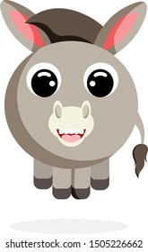 Funny cute grey donkey. Cartoon character. Domestic animal. Flat vector stock illustration on white background