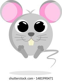 Funny cute grey mouse. Cartoon character. Flat vector stock illustration on white background