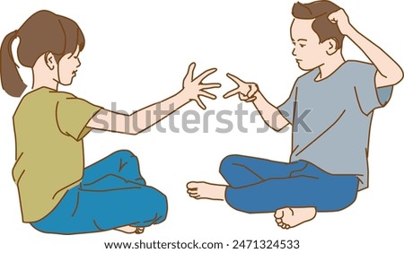 funny and cute group of asian children playing rock paper scissors 
