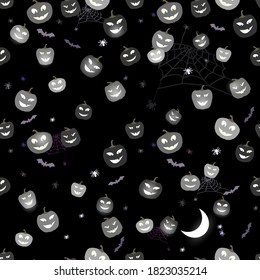 Funny Cute Halloween Pattern Pumpkins and spiders. Cute Horror Background.