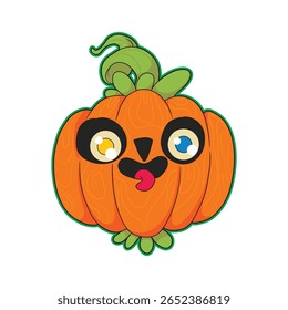 Funny cute Halloween pumpkin cartoon sticking tongue out with spooky playful style perfect for party decorations greeting cards stickers apparel prints and creative design projects to celebrate autumn