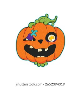 Funny cute Halloween pumpkin character with quirky expression and playful spooky style perfect for party decorations greeting cards stickers apparel prints and creative projects to celebrate autumn