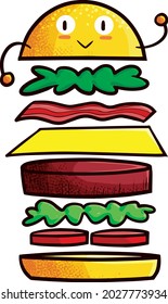 Funny and cute hamburger character get separated