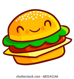 Funny Cute Hamburger Smiling Happily Vector Stock Vector (Royalty Free ...