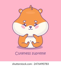 Funny cute hamster. Cartoon sitting kawaii animal character. Vector illustration. Kids collection