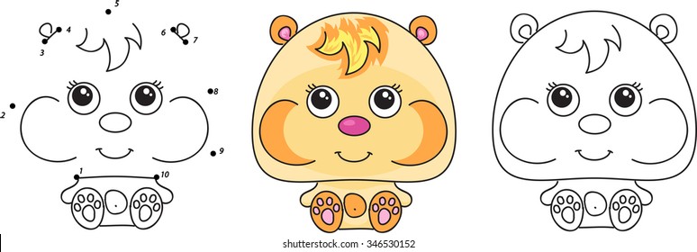 Funny and cute hamster. Vector illustration for kids. Dot to dot game and coloring book
