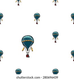 Funny cute hand drawn kids toy aeronautic transport. Baby bright cartoon aerostat vector seamless pattern on white background. Set of isolated elements. Chess grid order