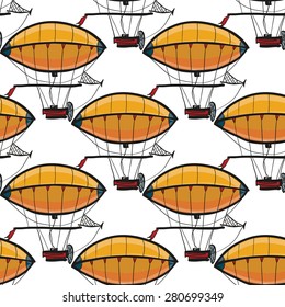 Funny Cute Hand Drawn Kids Toy Aeronautic Transport. Baby Bright Cartoon Blimp Vector Seamless Pattern On White Background. Set Of Isolated Elements. Chess Grid Order