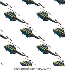 Funny cute hand drawn kids toy aeronautic transport. Baby bright cartoon chopper vector seamless pattern on white background. Set of isolated elements. Chess grid order