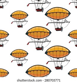 Funny Cute Hand Drawn Kids Toy Aeronautic Transport. Baby Bright Cartoon Blimp Vector Seamless Pattern On White Background. Set Of Isolated Elements. Chess Grid Order