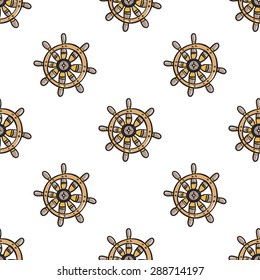 Funny cute hand drawn kids toy water transport for nursery decoration. Baby bright cartoon helm vector seamless pattern on white background. Set of isolated elements