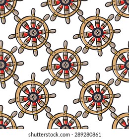 Funny cute hand drawn kids toy water transport for nursery decoration. Baby bright cartoon steering-wheel vector seamless pattern on white background. Set of isolated elements