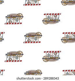 Funny cute hand drawn kids toy water transport for nursery decoration. Baby bright cartoon water-bus vector seamless pattern on white background. Set of isolated elements