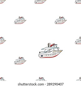 Funny cute hand drawn kids toy water transport for nursery decoration. Baby bright cartoon yacht vector seamless pattern on white background. Set of isolated elements